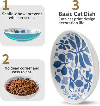 3 Ceramic Cat Bowls, 5.5 inch Wide Shallow Cat Food Bowl - Image 4
