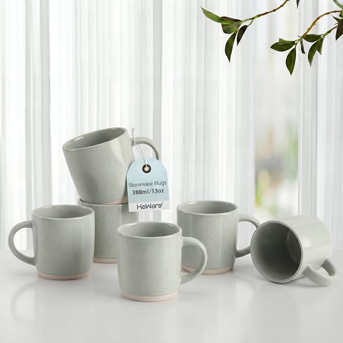 HaWare 13OZ Coffee Mugs Set of 6, Stoneware Coffee Cups, Ceramic Latte Mug by HaWare