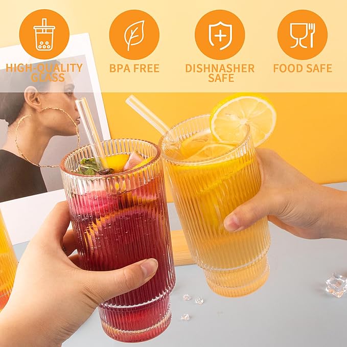 8 Pcs 11oz Ribbed Glass Cups - Image 5