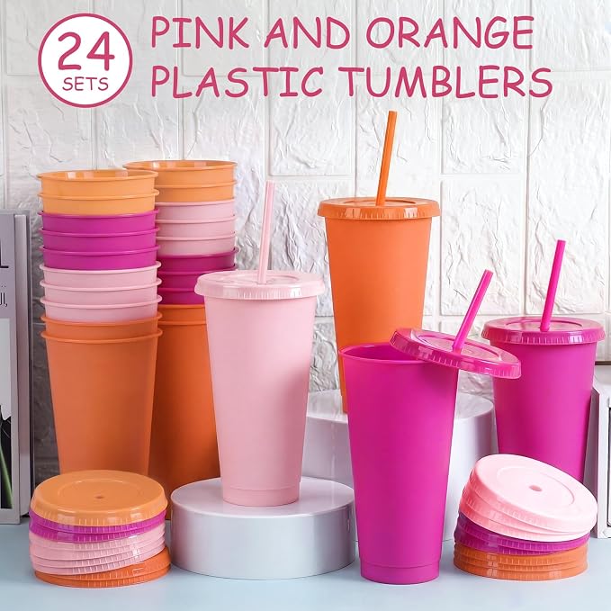 Skylety 12 Pcs Pink Orange Plastic Cups - Image 4