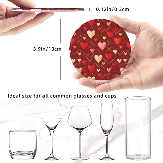 Romantic Gold Line Red Pink Heart Coasters - Image 3