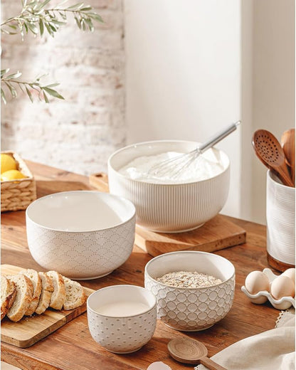 Mikiegy Ceramic Mixing Bowls Set of 4, Nesting Ceramic Embossment Stoneware - Image 2