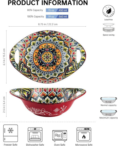 Henten Home Ceramic Salad Bowls Set, 19 oz Porcelain Soup Bowl Set of 4 - Image 2