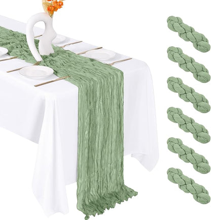 6 Pack Sage Green Cheesecloth Table Runner 20 x 120 Inch Gauze Table Runner by Unknown