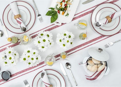 Solino Home 100% Linen Table Runner, 14 x 90 in, Burgundy and White Striped | - Image 3