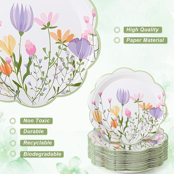 FillTouch 100 Sets Wildflower Floral Paper Tea Cups and Saucers Disposable - Image 3