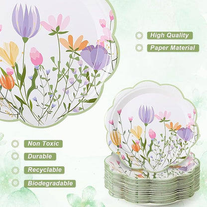 FillTouch 24 Sets Wildflower Floral Paper Tea Cups and Saucers Disposable Paper - Image 6