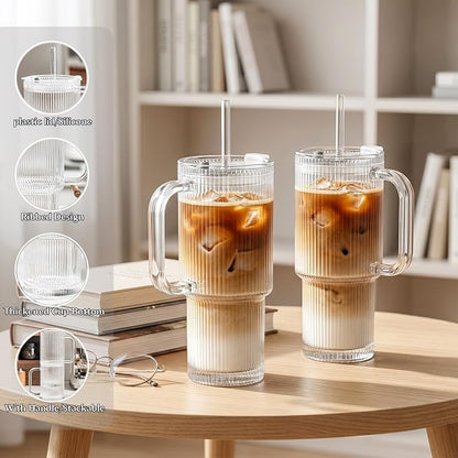 INSETLAN 24 oz Ribbed Glass Tumbler - Image 4