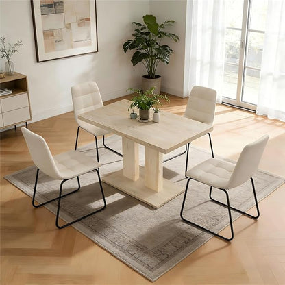 46" Dining Table for 4, Modern Rectangular Dining Room Table with Sturdy Pedestal Base, Thickened Tabletop, MDF Natural Wood Finish Kitchen Table for Breakfast Nook, Home & Apartment