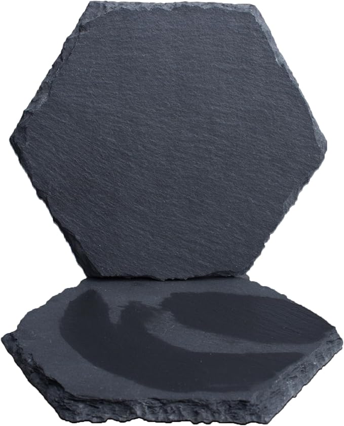 Black Stone Coasters Set of 2, Nature Slate Drink Coasters Anti-Scratch - Image 5