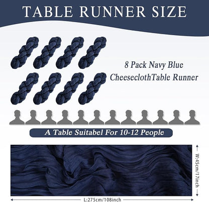 8 Pack Navy Blue Cheesecloth Table Runner 17x108 inch Boho Gauze Cheese Cloth - Image 2