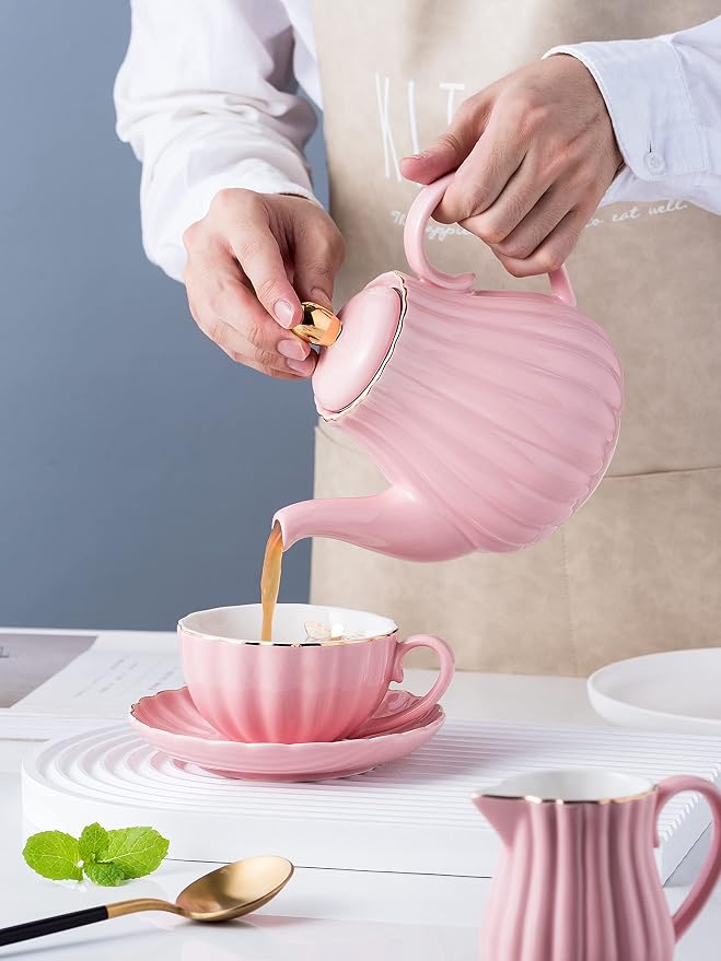 Jusalpha Porcelain Tea Set- 8 OZ Coffee/Teacup, Cup Holder, Serve of 6- - Image 5