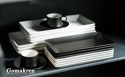 Gomakren Black Serving Platter Set of 4 Porcelain Serving Plates Rectangular Halloween Serving Dishes and Platters Serving Trays for Party Appetizer Sushi, 10 Inch Black Serveware Thanksgiving Gifts