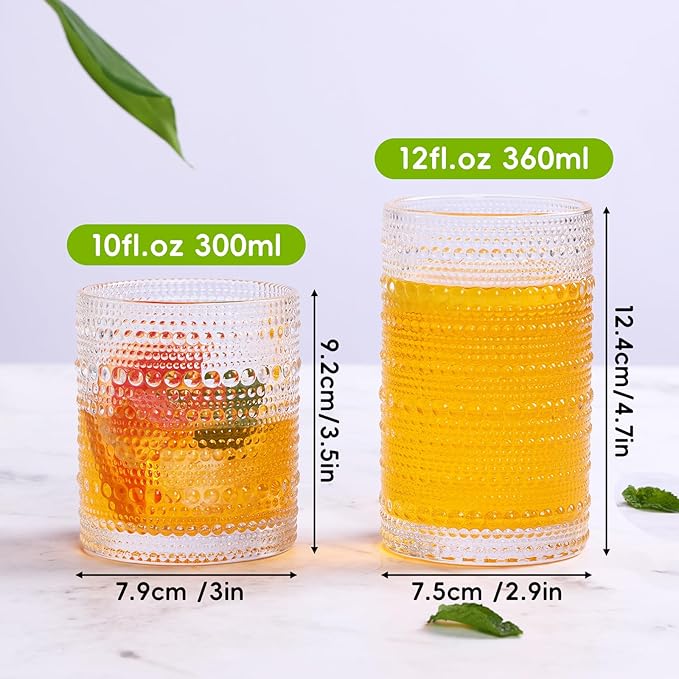 Moretoes Hobnail Drinking Glasses Set of 12, Vintage Water Glass Cups | 12 Oz - Image 4