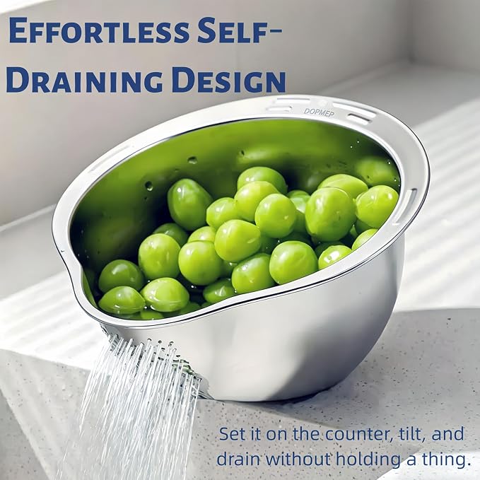 DOPMEP Rice Washer Strainer Bowl Stainless Steel Colander - Image 5
