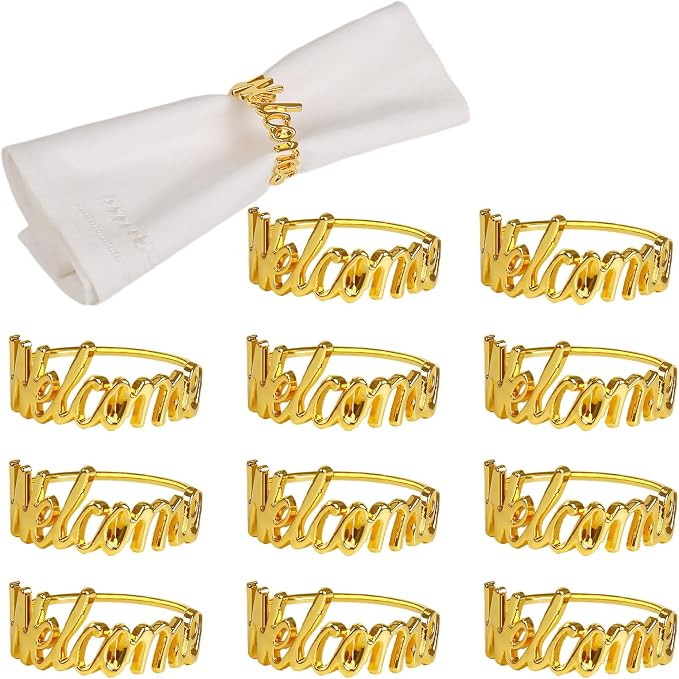 wonlex Gold Napkin Rings Set of 12, Modern Themed Napkin Ring Buckles Simple by wonlex