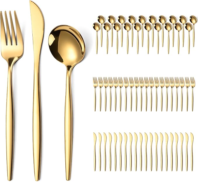 60-Piece Gold Silverware Set for 20, Food Grade Stainless Steel Flatware Set by SilverwareSet