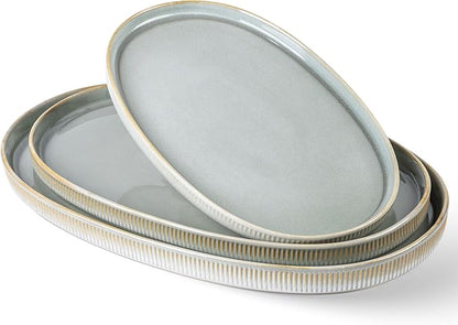 theterra Ceramic Serving Platter, 15.6"/14.4"/12.2" Oval Serving Dishes for Entertaining, Oven Safe, Microwave Safe, Serving Plates Set of 3 for Wedding, Party, Turkey, Desert Sage