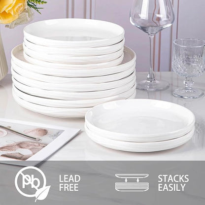 White Salad Plates Set of 6, 8 Inch Small Ceramic Ribbed Texture Dinner Plates, Kitchen Serving Dishes for Appetizer, Dessert, Microwave & Dishwasher Safe, Scratch Resistant
