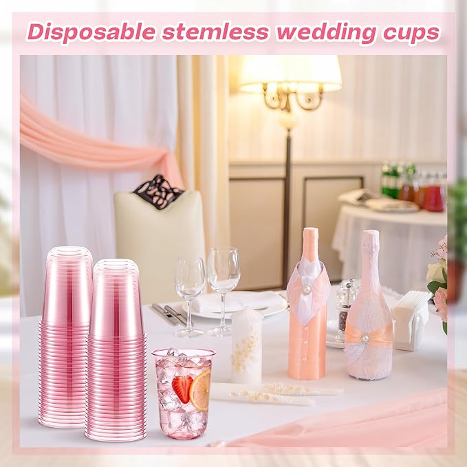 Ziliny 100 Pcs Disposable Stemless Glasses 16oz Crystal Plastic Wine Glasses - Image 5