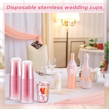 Ziliny 200 Pcs Disposable Stemless Glasses 16oz Crystal Plastic Wine Glasses - Image 5