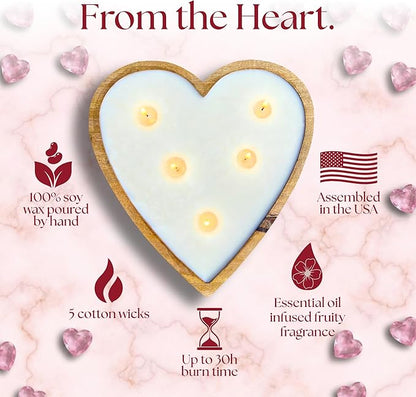 Dough Bowl Candle Co. Strawberry Candle - Large Strawberry Vanilla 10x10x2 Valentine Candles for Home Scented, 5 Wick Heart Shaped Strong Scented Long Lasting Aromatherapy for Women, Candles Gift