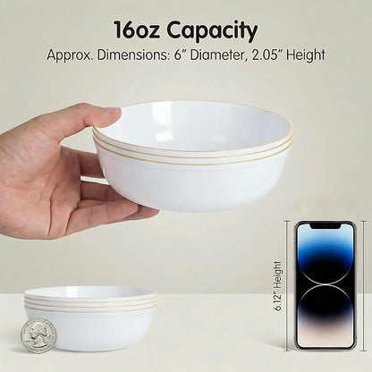 I00000 50 Pack White Plastic Bowls with Gold Rim,16 oz Disposable Soup Bowls,Premium Heavy Plastic Serving Bowls Ideal for Wedding & Party