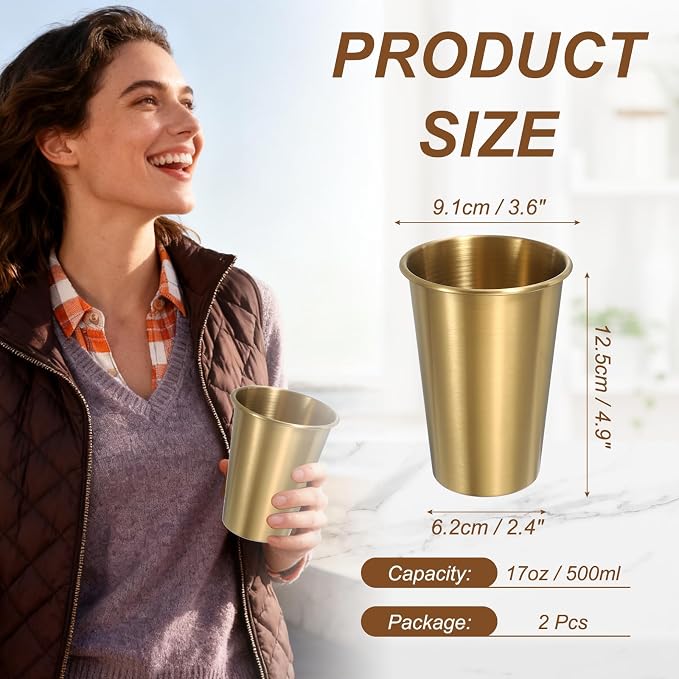 uxcell 2 Pcs Stainless Steel Cups, 17oz/500ml Metal Cups Double Wall Tumbler - Image 2