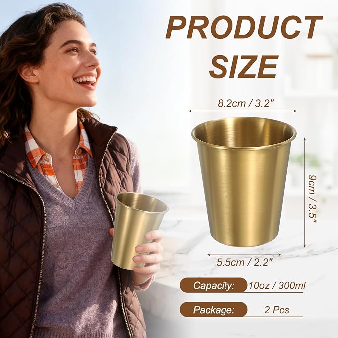 uxcell 2 Pcs Stainless Steel Cups, 10oz/300ml Metal Cups Double Wall Tumbler - Image 2
