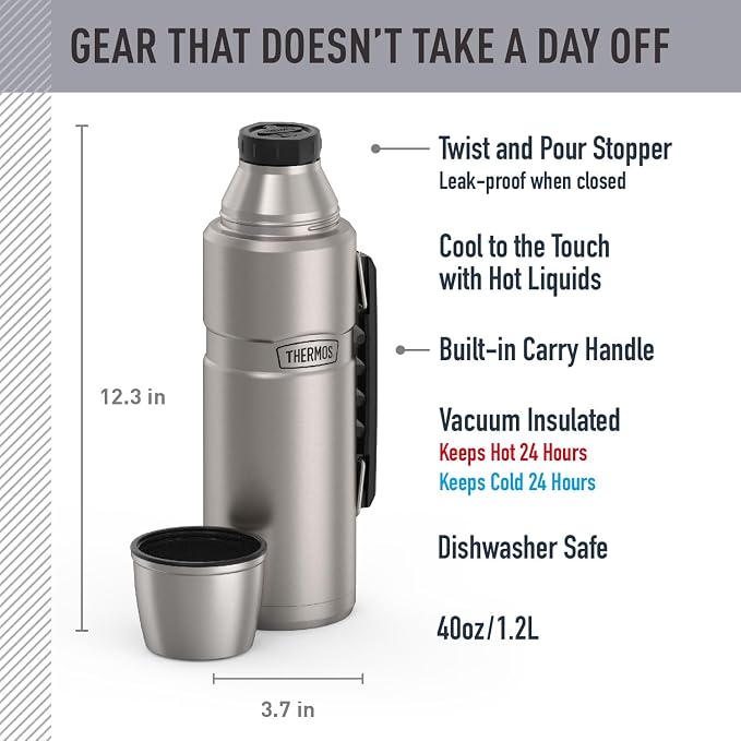 THERMOS Stainless King Vacuum-Insulated Beverage Bottle, 40 Ounce, Matte - Image 2