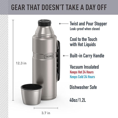THERMOS Stainless King Vacuum-Insulated Beverage Bottle, 40 Ounce, Matte - Image 2