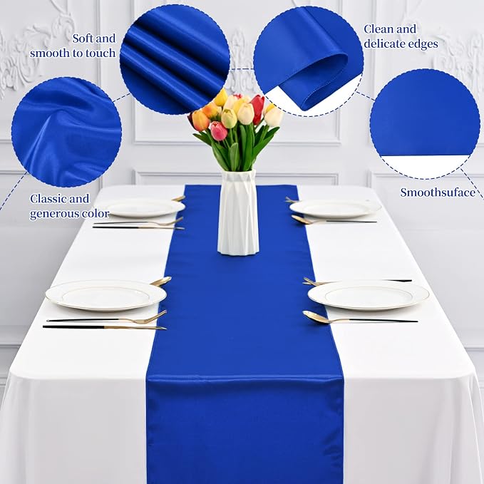 12 Pack Royal Blue Satin Table Runner 12 x 108 Inch Long Premium Table Runners - Image 4