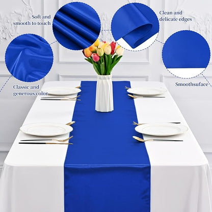 12 Pack Royal Blue Satin Table Runner 12 x 108 Inch Long Premium Table Runners - Image 4
