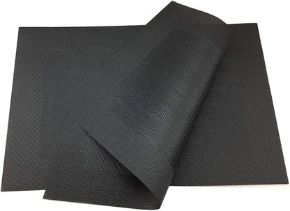 Gugrida Vinyl Black Placemats Heat Resistant Dining Table Mats Non-Slip Washable Place Mats Set of 6 （Black）