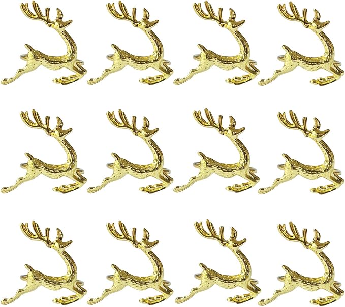 Christmas Gold Deer Napkin Rings Set of 12 by Kintyno