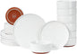 GZG Modern Art Series - 24 Pcs Speckled Stoneware Plates and Bowls Sets, Ceramic Dinnerware Set with Rustic Terracotta Underside, Microwave and Dishwasher Safe Handcrafted Dishes Set - Porcelain White