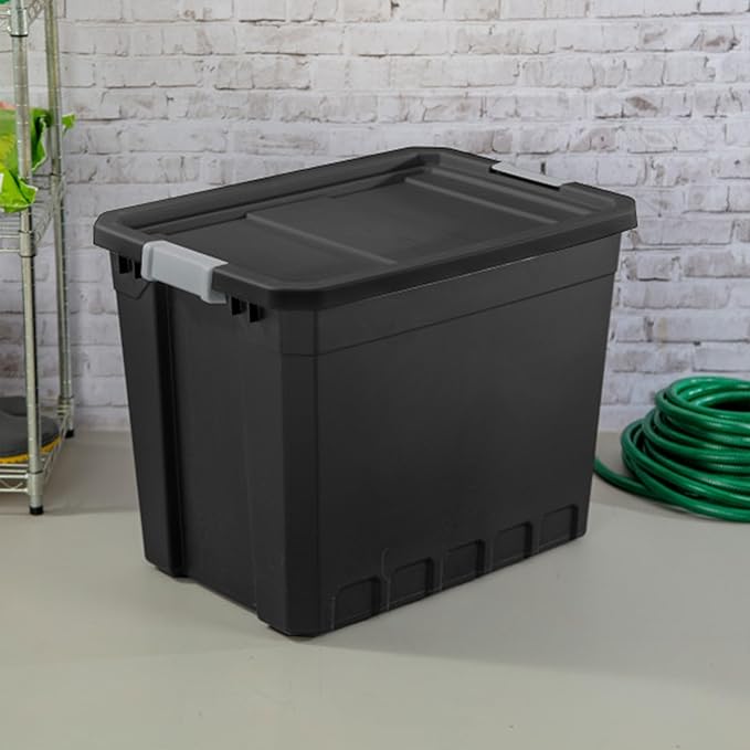Sterilite 16-Pack Plastic Storage Bins with Lids, Stackable Containers, 27 Gallon, Black