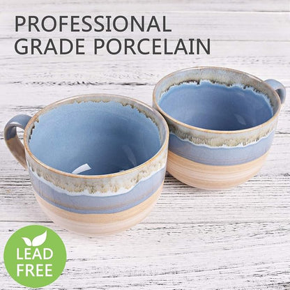 Bosmarlin Large Ceramic Coffee Mug Set of 2, Stoneware Jumbo Latte Mugs - Image 3