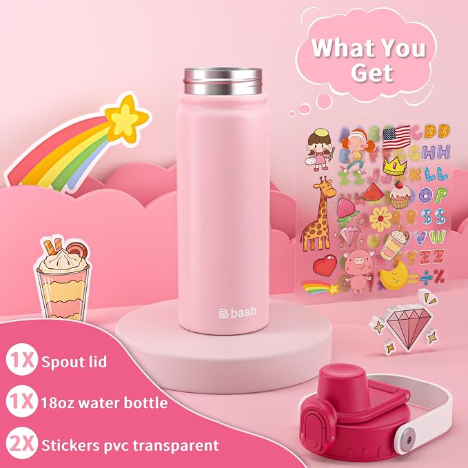 baab 18oz Kids Insulated Water Bottle 18/8 Stainless Steel Kids Cup 2 Pack | - Image 9