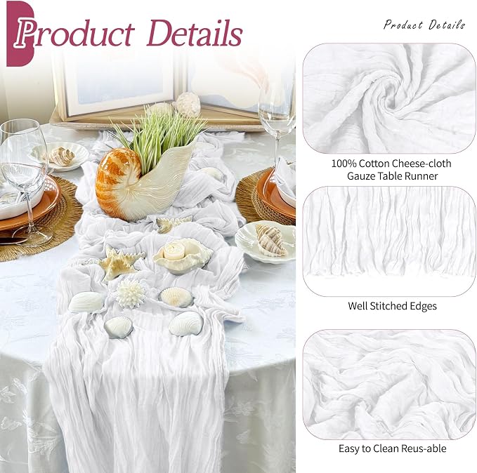 6 Pack White Cheesecloth Table Runner 17x108 Inch Semi Sheer Boho Gauze Cheese - Image 5