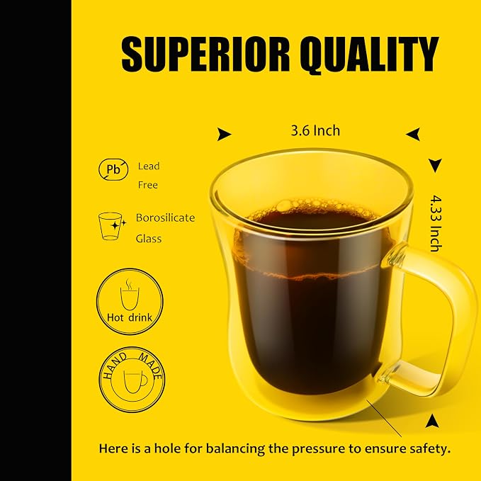 PunPun Coffee 12oz.350ml Glass Mugs Espresso Cups Coffee Glass Cups Champagne - Image 4
