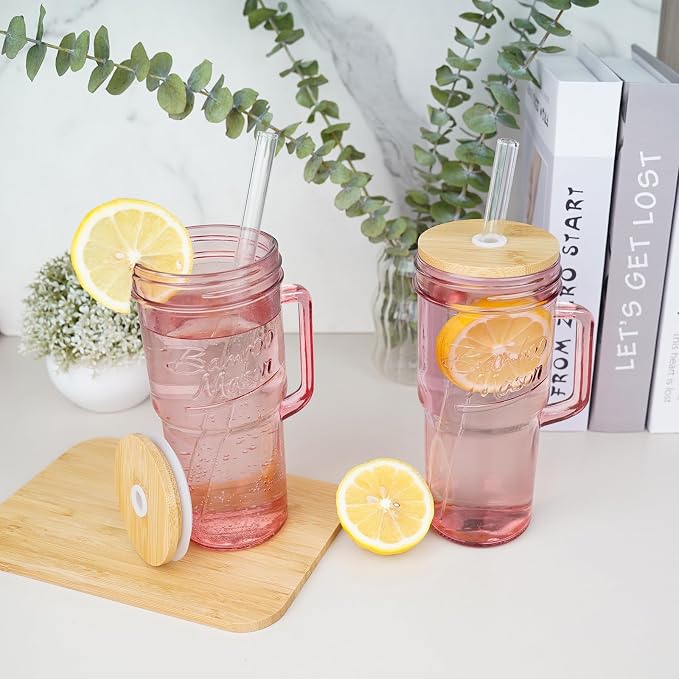 ANOTION Glass Cups with Handle, 24oz Glass Cups with Lids and Straws Travel - Image 6