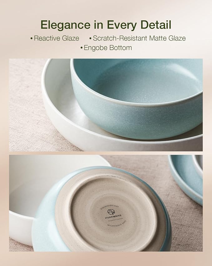 Famiware Milkyway 12-Piece Dinnerware Set, Matte Beige White & Light Blue | - Image 6