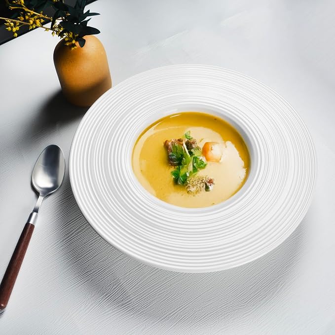 Soup Plates Fine Soup bowls Set of 4, 10.9 Inch Ceramics Rimmed Small Mouth - Image 4