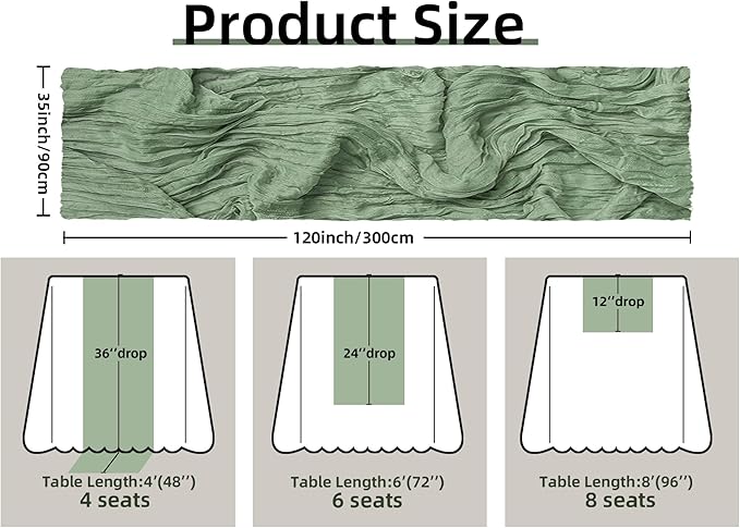Sage Green Cheesecloth Table Runner - Image 2