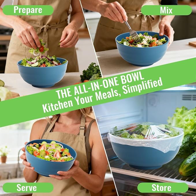 Wheat Straw Bowls 60 OZ, Unbreakable Large Salad Bowl Set of 6, Microwave and - Image 7