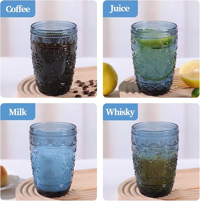abrwyy Blue Drinking Glasses, 14oz Vintage Drinking Glasses | Lead-Free Glass - Image 7