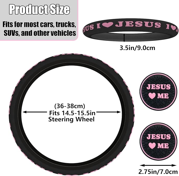 Christian I Love Jesus Pink Steering Wheel Cover - Image 2
