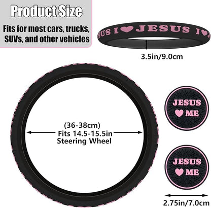 Christian I Love Jesus Pink Steering Wheel Cover - Image 2