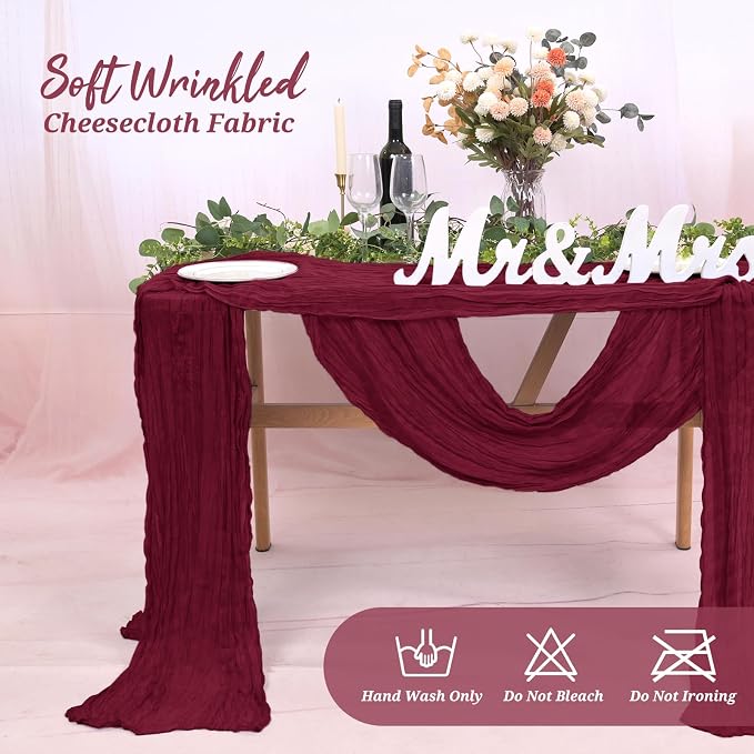Pesonlook Cheesecloth Table Runner Burgundy, 10 Pack 17.7x108 inch, Long | - Image 8